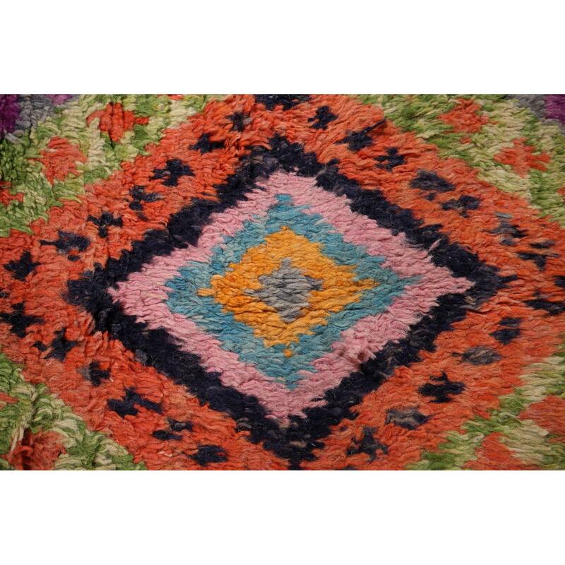 Purple Geometric Plush Moroccan Area Rug Hand-Knotted Wool Carpet - 6'0" x 9'7"
