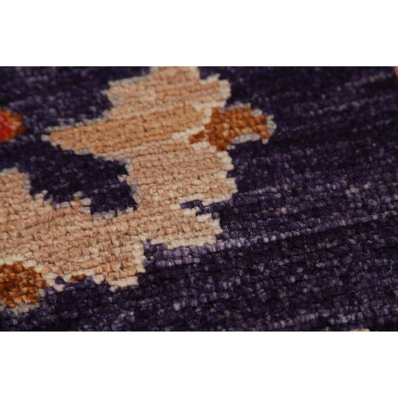 Hand Knotted Oriental 100% Wool Carpet Transitional All-Over Purples Oushak Runner Rug - 9' 11'' X 2' 10''