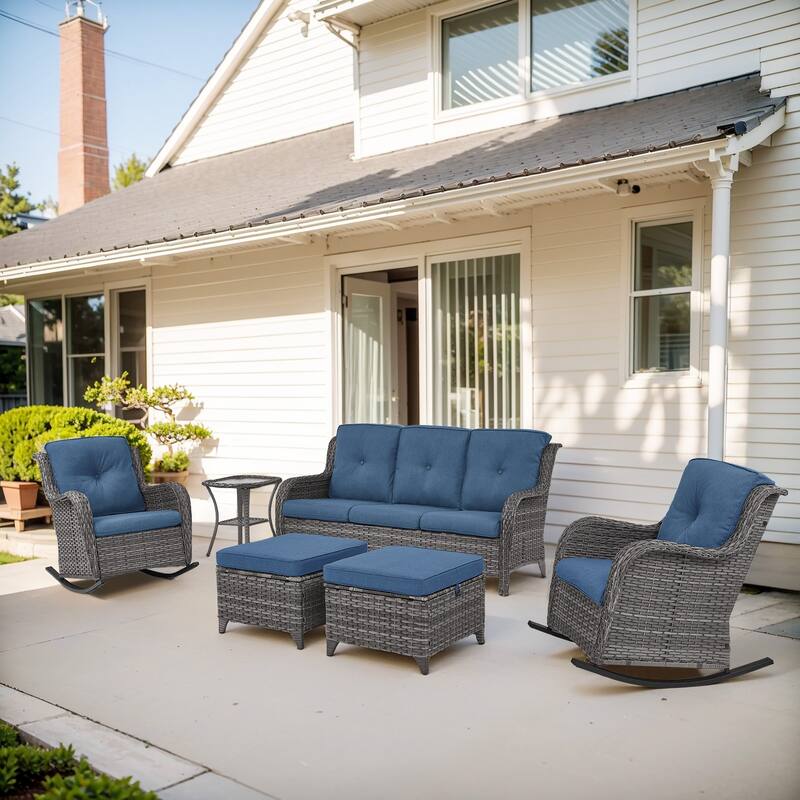 Gymojoy 6-Piece Outdoor Wicker Patio Furniture with 3 Seat Sofa, Rattan Coversation Set with Water Resistant Thick Cushions