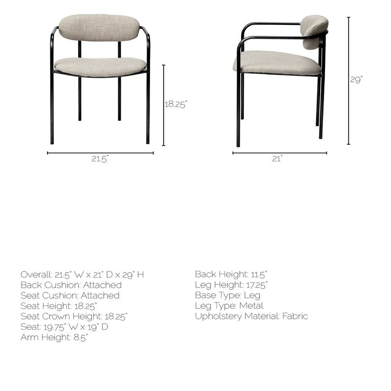 Parker Beige Fabric Seat With Gun Metal Gray Metal Frame Dining Chair - 21.5L x 21.1W x 28.7H