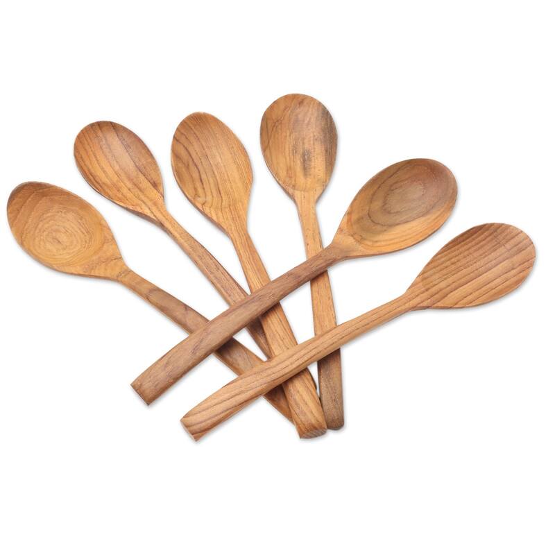 Novica Handmade Warm Memory Teak Wood Spoons (Set Of 6)