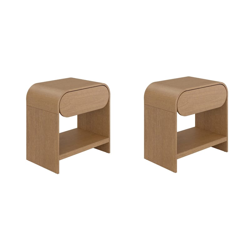 Iris Mid-Century Modern Nightstand with Drawer, Wooden Bedside Table for Bedroom or Living Room with Rounded Silhouette