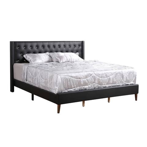 Offex Wooden Bergen Black Queen Panel Bed with Slat Support