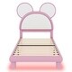 preview thumbnail 21 of 24, Upholstered Bed Frame with Cartoon Ears Shaped Headboard and LED Light Underneath, Twin/Full Size Platform Bed with Support Legs