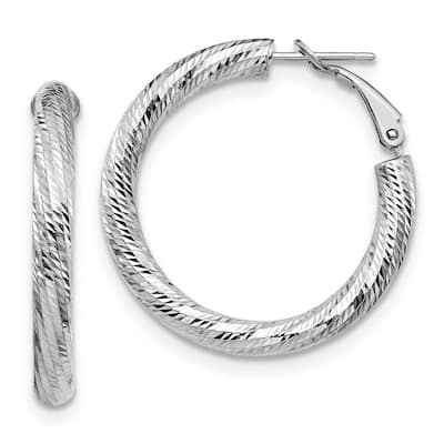 Curata 14k 4x25 White Gold Sparkle Cut Round Omega Back Hoop Earrings - 33.66x33.37mm Wide 4mm Thi