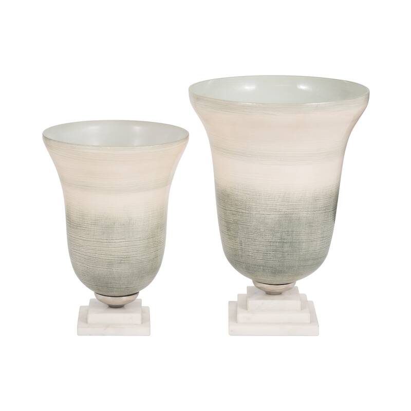 Sagebrook Home Neutral Coastal Glass Sage/Ivory Round Vase On Marble Base