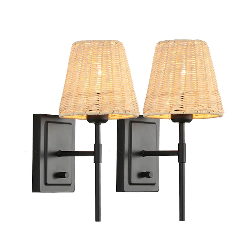 MLiAN Wall Sconce Rattan Wrapped Wall Lamp, Set of 2