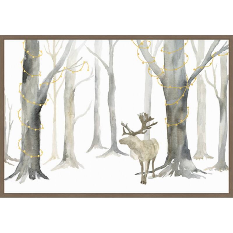 Christmas Forest landscape by Tara Reed Framed Canvas Wall Art Print - Sylvie Dark Gold