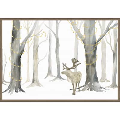 Christmas Forest landscape by Tara Reed Framed Canvas Wall Art Print - Sylvie Dark Gold