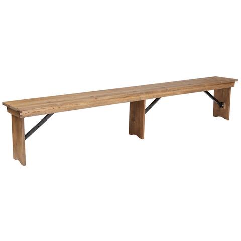8' x 12" Antique Rustic Solid Pine Folding Farm Bench with 3 Legs