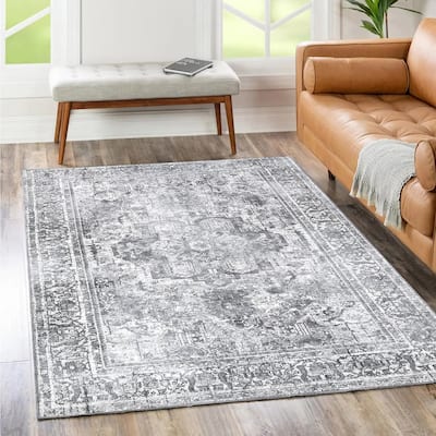 The Rug Collective Distressed Vintage Chilaz Grey Rug Machine Washable Area Rug