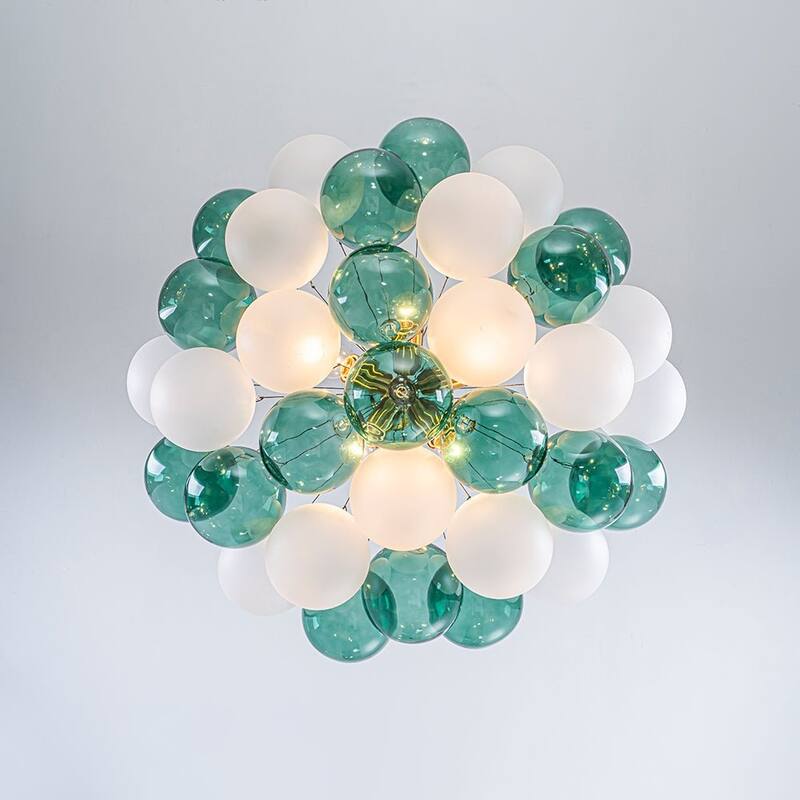 French 5-Light White Green Bubble Cluster Glass Globe Chandelier - 25.6 Inches