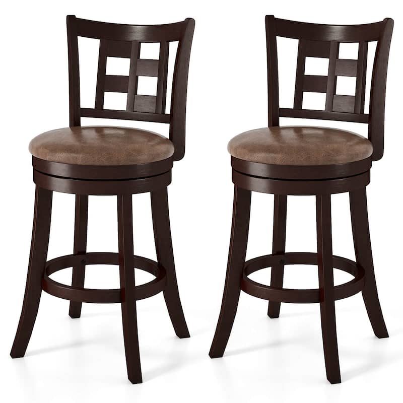 2/4PCS Swivel Bar Chairs with Footrest Counter Height Bar Stools - Set of 2 - Coffee & Brown