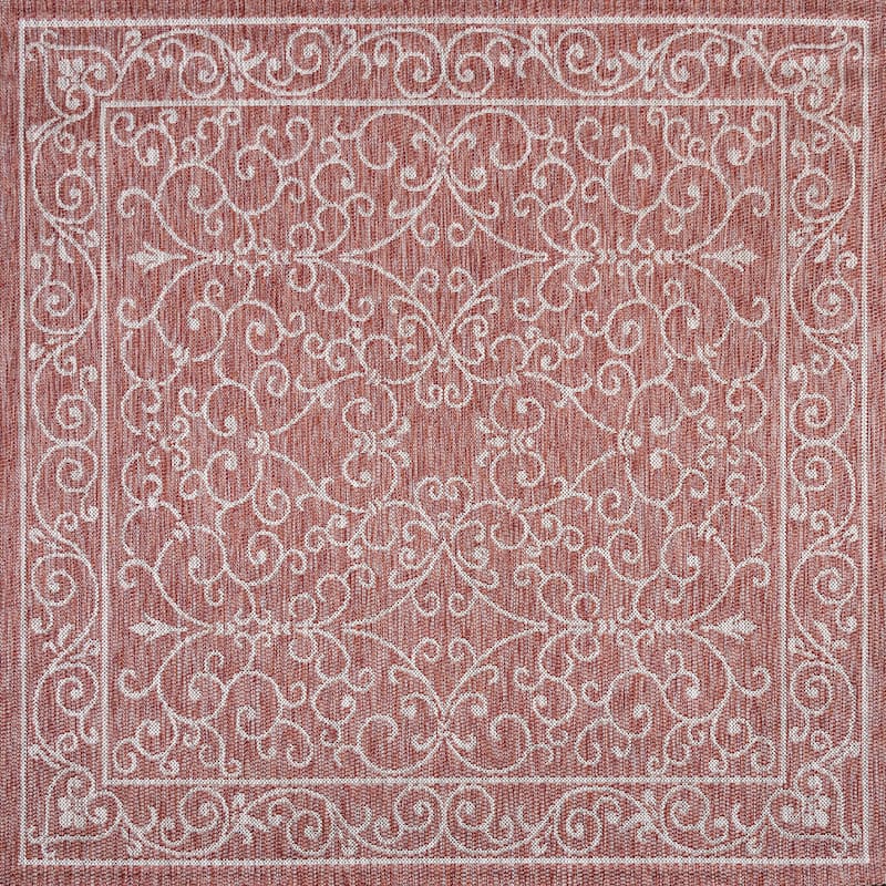 JONATHAN Y Filigree Textured Weave Indoor/Outdoor Area Rug - 5' Square - Red/Beige
