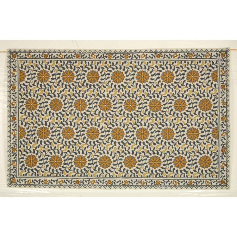 SAFAVIEH Handmade Chelsea Vermont French Country Wool Rug - 5'3" x 8'3" - Ivory/Blue