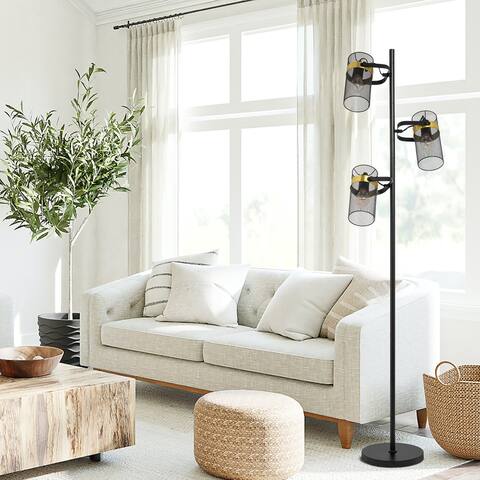 Edmund River of Goods Black Metal Three-Shade 67.25-Inch Floor Lamp - 23" x 23" x 67.25"
