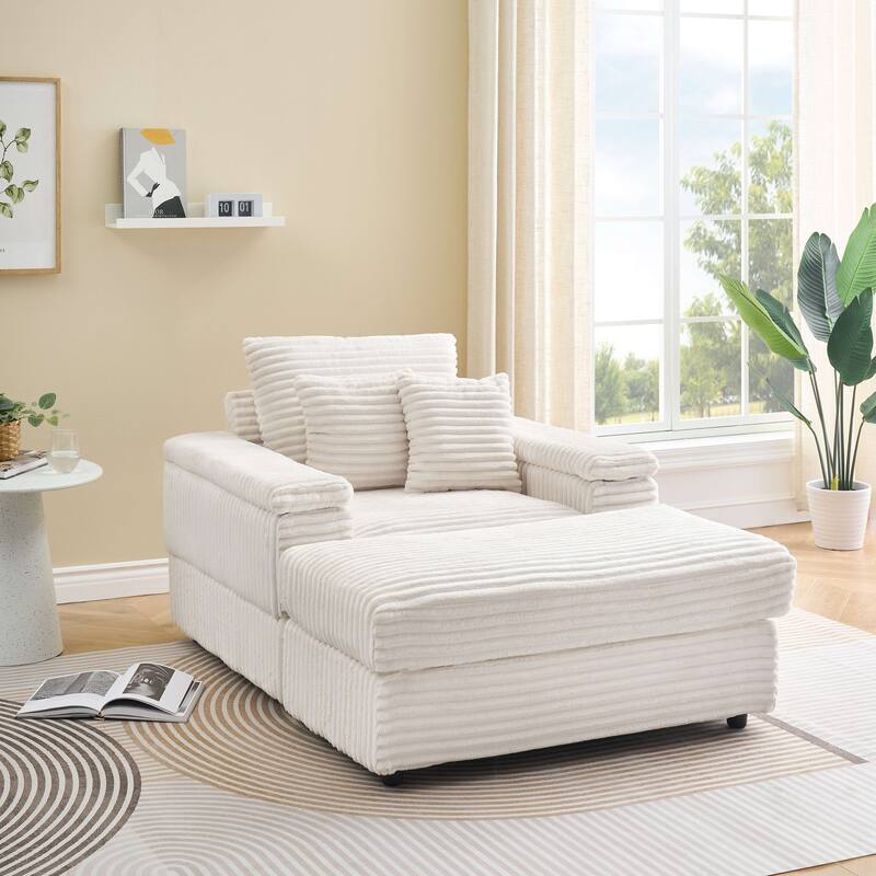 Corduroy Single Sofa Set with 2 Throw Pillows (500lb Capacity)