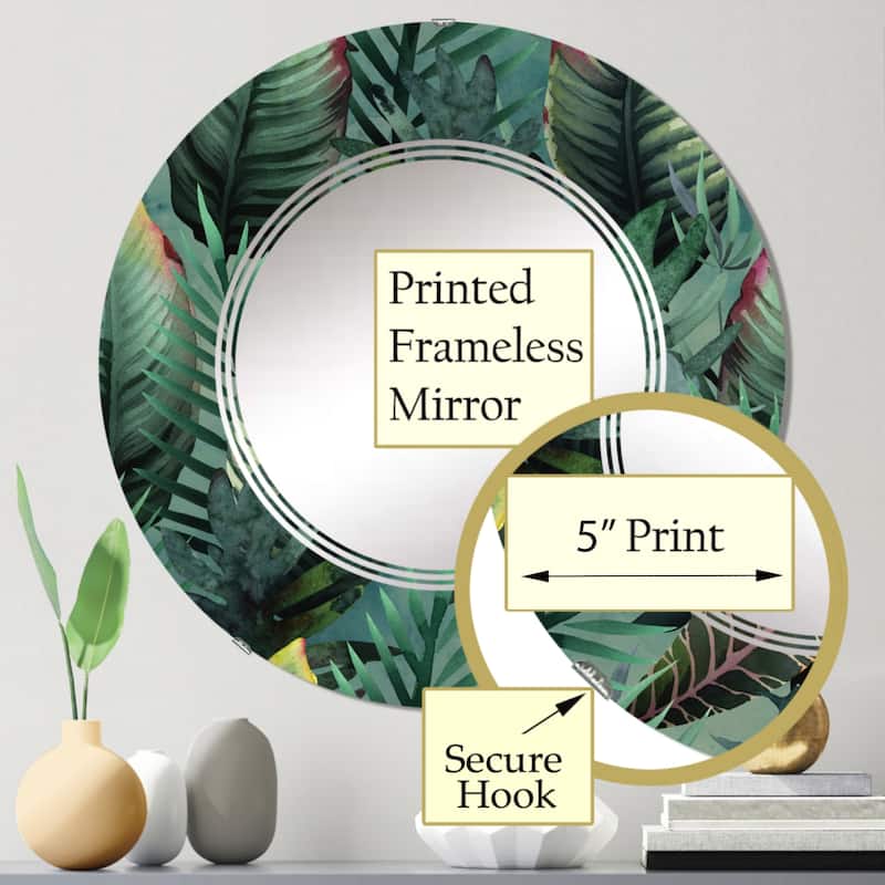 Designart 'Tropical Palm Leaves In Jungle' Printed Traditional Wall Mirror
