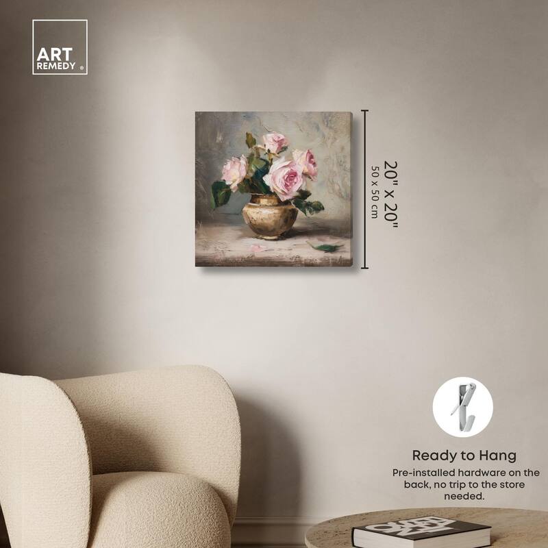 Pink Petals and Brass Canvas by Art Remedy, Gallery Wrapped