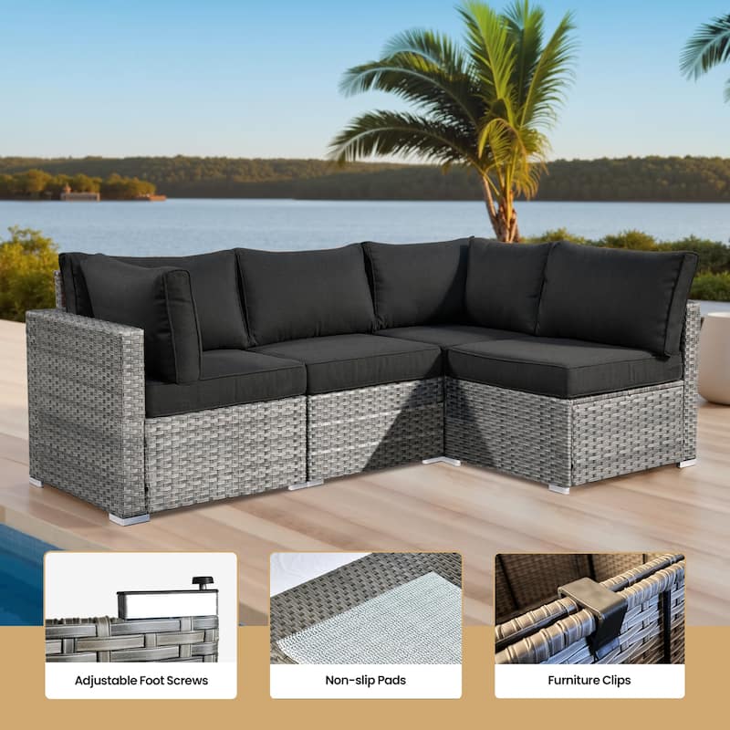 XIZZI 9 Pieces Patio Wicker Furniture Swivel Rocker with Firepit Table