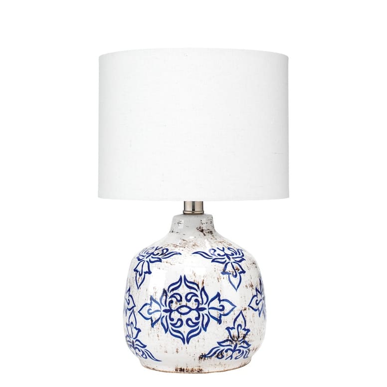 Alden Décor Marrla Floral Ceramic Table Lamp, Blue
