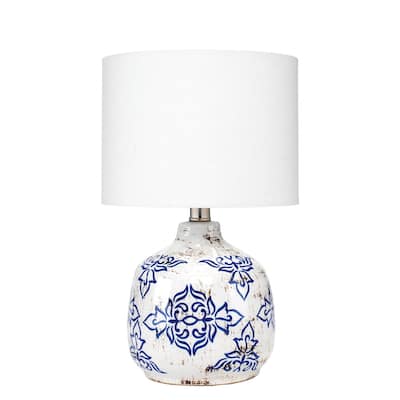 Alden Décor Marrla Floral Ceramic Table Lamp, Blue