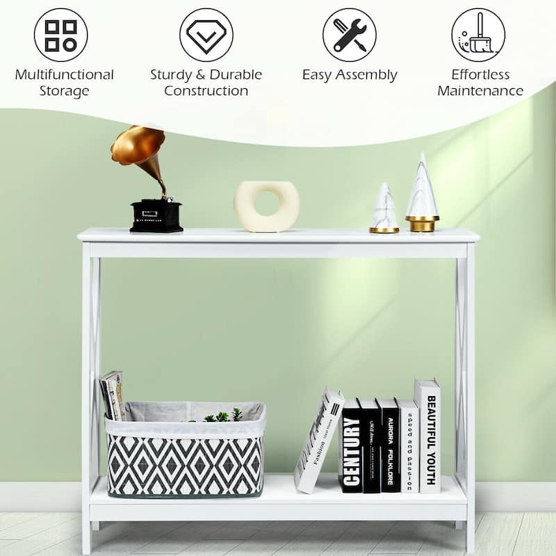 Space-Saving Console Table with Modern X-Shape and Large Shelves Perfect for Entryway or Living Room