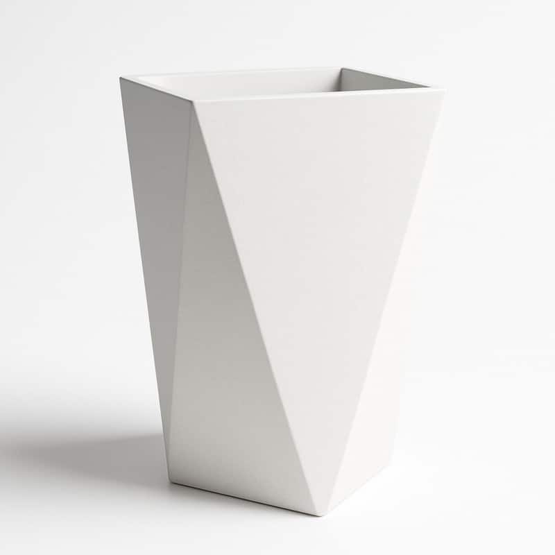 Aloe Fiberstone & MGO Clay Tapered Square Tall Planter Plant Pot, Indoor/Outdoor with Drainage Holes for Yard Porch Decor - Large - White