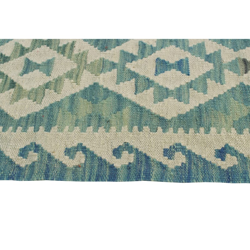 Sun Faded Flatweave Rahmatul Blue-Grey/Ivory Rug - 5'6" x 8'0"