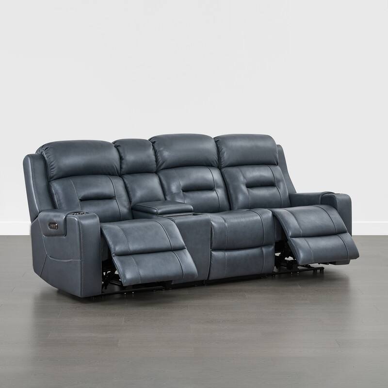 Spruce & Spring Genuine Leather Power Reclining Sofa with Wireless Charging