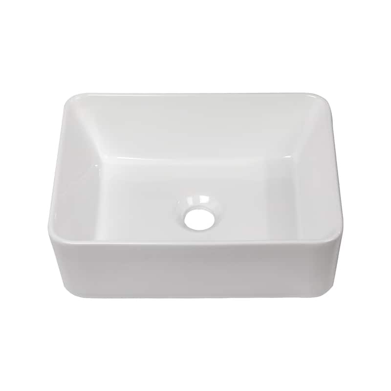 White Ceramic Rectangular Vessel Bathroom Sink - White