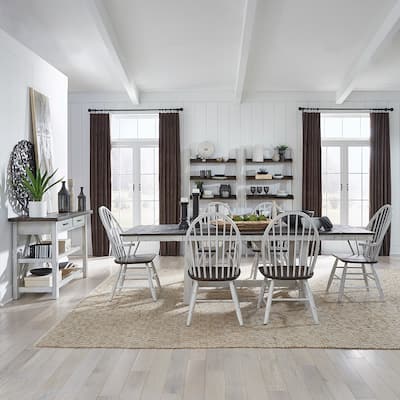 Farmhouse Two Tone White Optional 7 Piece Trestle Table Set