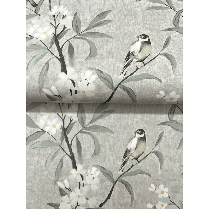 Chesapeake Tea Olive Gray Finch Frolic Wallpaper