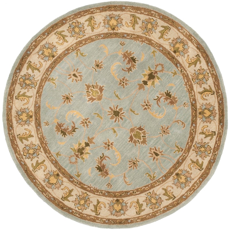 SAFAVIEH Handmade Heritage Turtoise Traditional Oriental Wool Rug - 6' Round - Light Blue/Beige