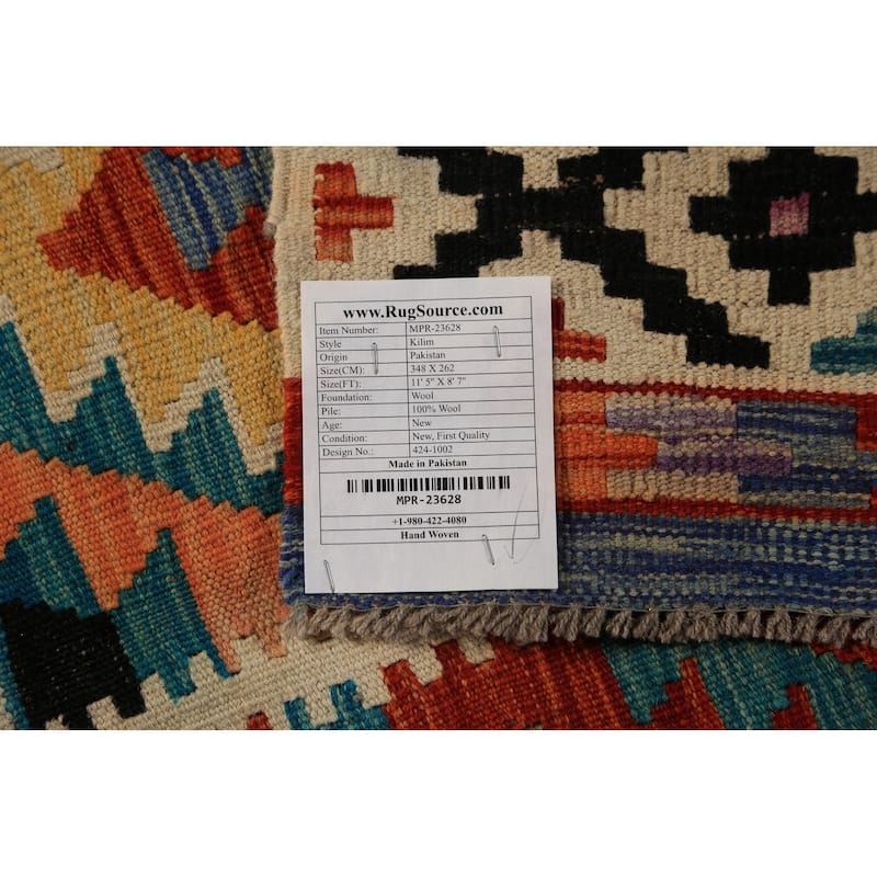 Southwestern / Geometric Kilim Oriental Area Rug Flatweave Wool Carpet - 8'7"x 11'5"