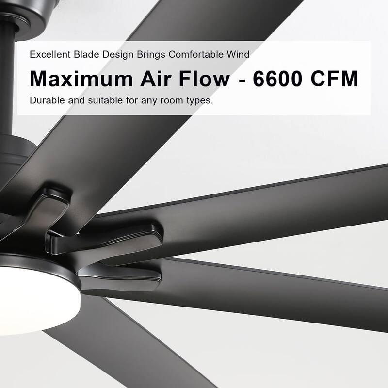 76 Inch Ceiling Fan with Light and Remote,8 Solid Wood Blades,Smart Control,Reversible Airflow - 76 inch