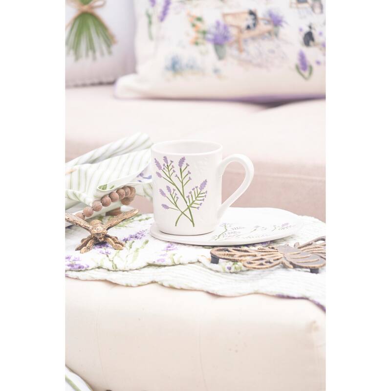 51" x 14" Lavender Fields Reversible Graphic Print Machine Washable Scallop Quilt Table Runner - Green