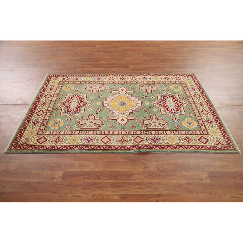 Green Kazak Oriental Accent Rug Handmade Wool Carpet - 3'11" x 6'0"