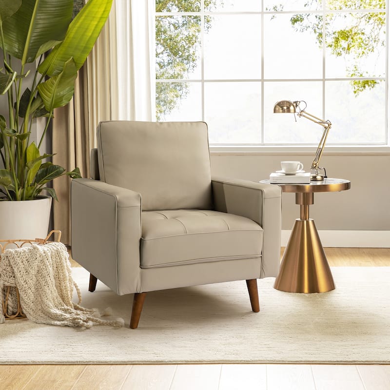 Elizabeth Mid-century Genuine Leather Arm Chair by HULALA HOME - Beige