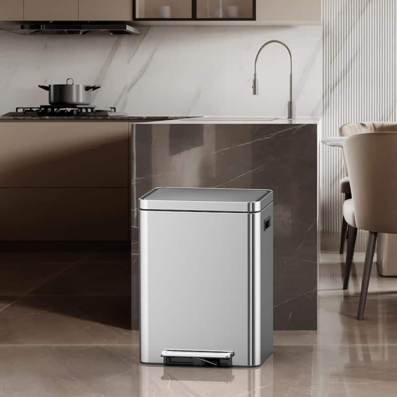 8 Gallon Dual Compartment Trash Can, Stainless Steel Garbage Can with Soft-Close Lid - 15L*2