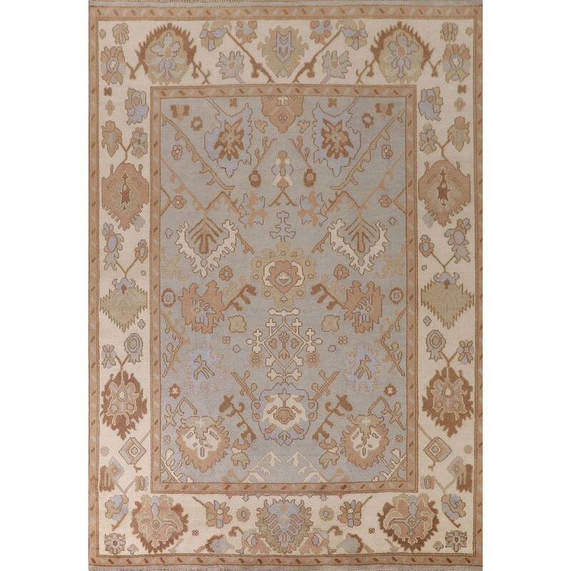 Gray Oushak Indian Area Rug Handmade Wool Carpet - 9'0"x 11'7"