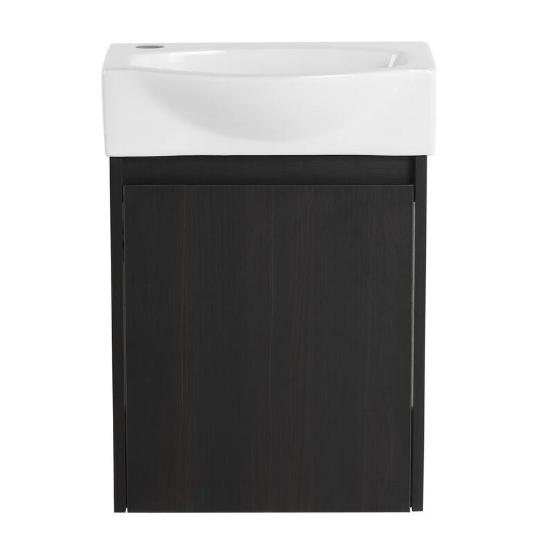 16" Bathroom Vanity Sink Combo with Ceramic Sink, Oak Cabinet for Small Bathrooms and Powder Rooms