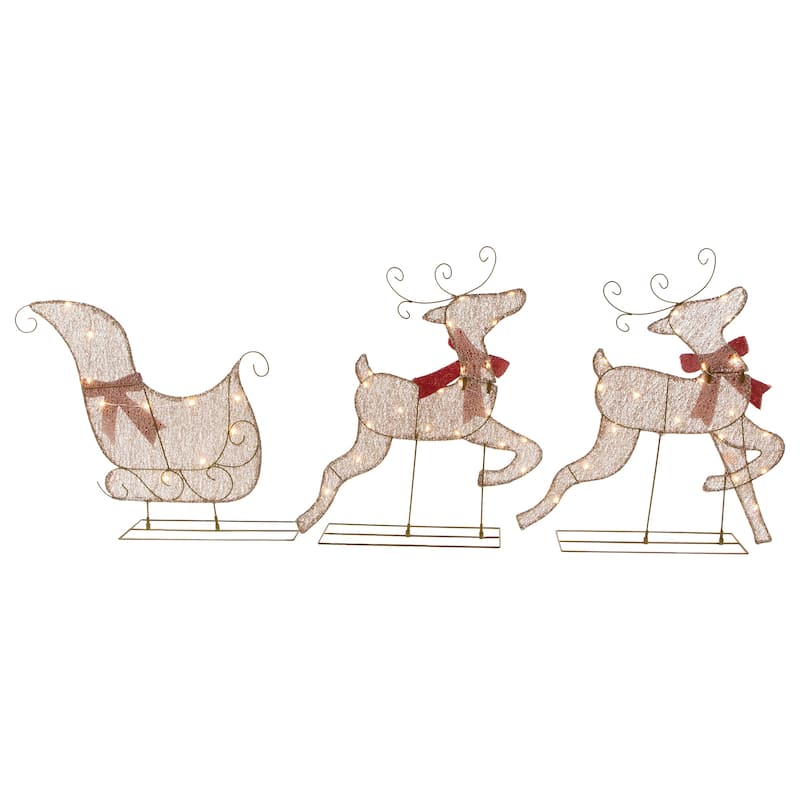 3pc LED Lighted Reindeer and Sleigh Outdoor Christmas Decoration - 5.5"