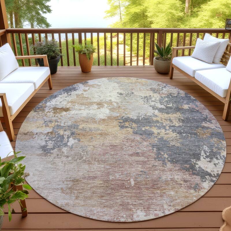 Machine Washable Indoor/ Outdoor Modern Contemporary Chantille Rug - Pewter - 8' x 8'