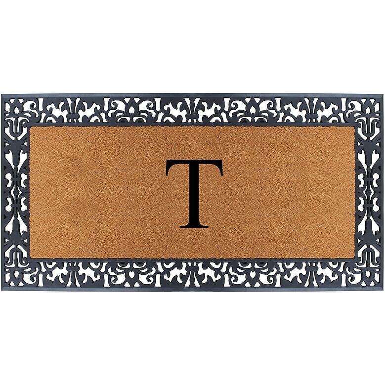 A1HC Rubber and Coir Paisley Border Heavy Duty Non-Slip Durable Double Door Monogrammed Doormat 30"X60", Black - T