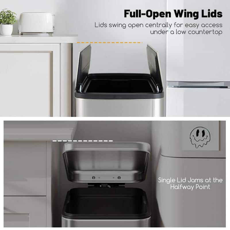 Costway 12 Gallon Wings Open Lid Trash Can with Soft-Closing Lids &