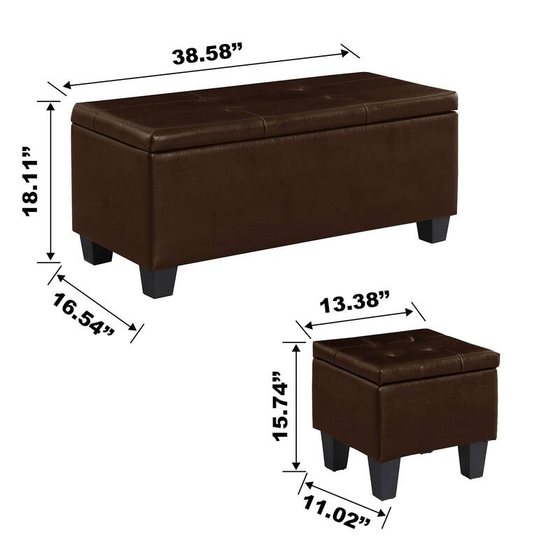 Large Storage Ottoman Bench Set, 3 in 1 Combination Ottoman, Tufted Ottoman Linen Bench for Living Room, Entryway, Hallway