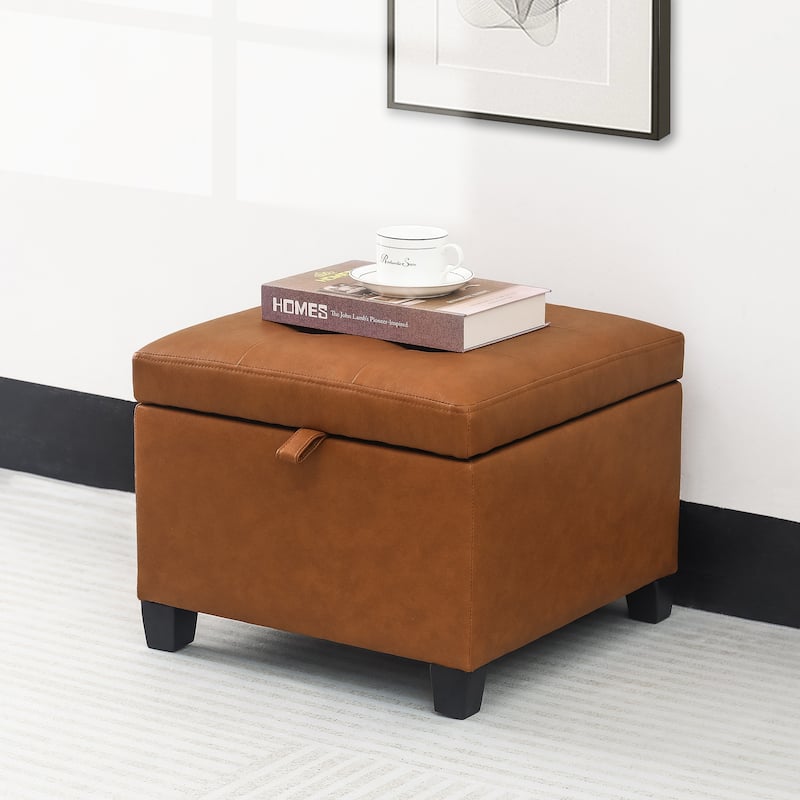 Adeco Faux Leather Tufted Flip Top Storage Ottoman