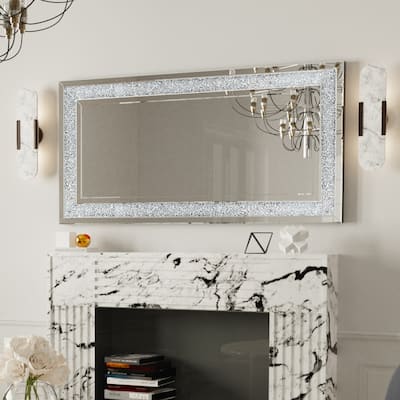 Extra Large Rectangle Glass Crushed Diamond Decor Wall Art Mirror - 48"x24"