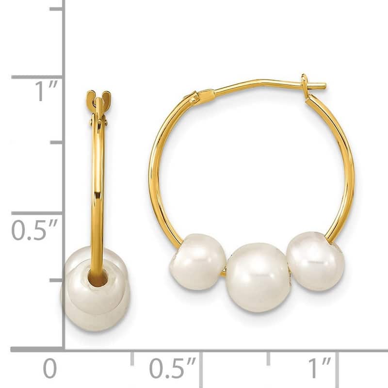 Curata 14k Yellow Gold 5-7mm Round White Freshwater Cultured Pearl Hoop Earrings (19.98x18.62mm)